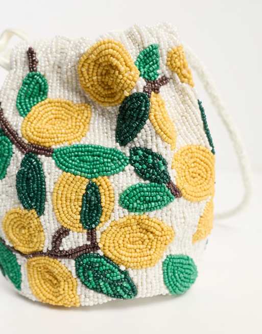 Accessorize mini beaded fruit drawstring bag in yellow and white, 3 of 4
