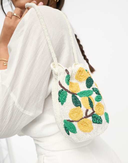 Accessorize mini beaded fruit drawstring bag in yellow and white, 4 of 4