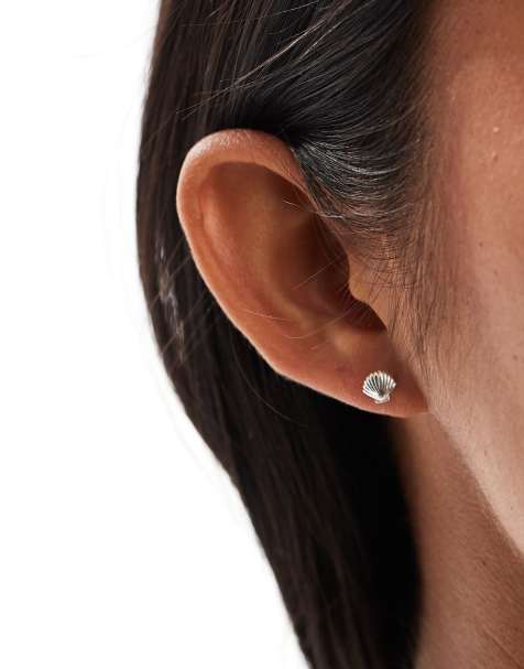 Accessorize mini shell earrings in sterling silver - view 1