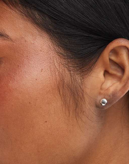 Accessorize mini shell earrings in sterling silver | ASOS