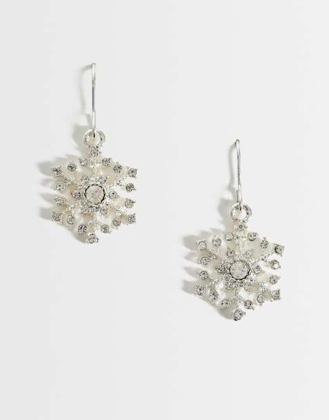 Accessorize mini sparkle snowflake drop earrings in silver - view 1