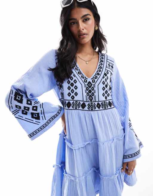 Accessorize - Mini strand kaftan in blauw