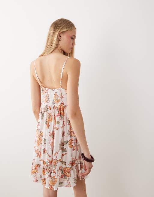 Accessorize – Mini-Strandkleid in Elfenbeinweiß mit Blumenmuster und Bindedetail vorne, 3 von 4