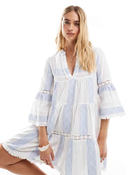 Accessorize – Mini-Strandkleid in Weiß mit Streifen in Blau - view 1