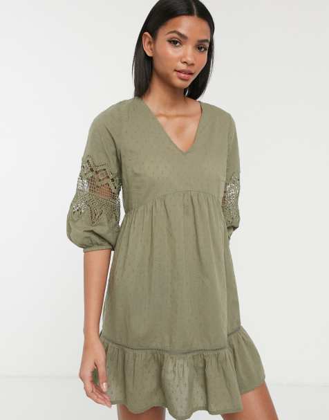 Accessorize – Mini-Strandkleid mit Ärmeldetail in Khaki