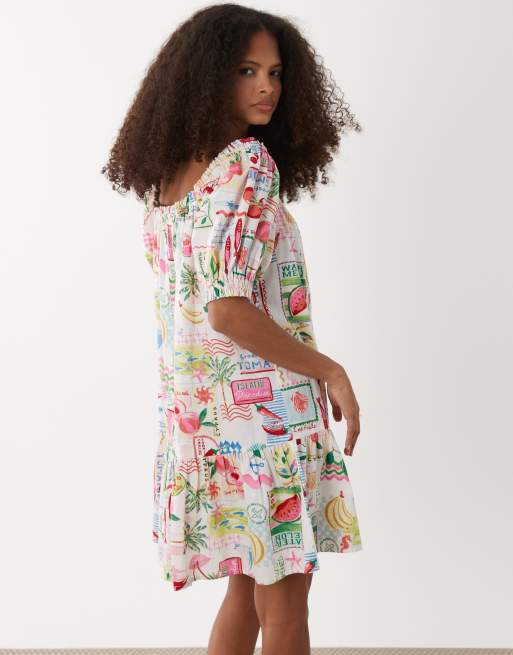 Accessorize – Mini-Strandkleid mit buntem Postkartenmuster, 2 von 4