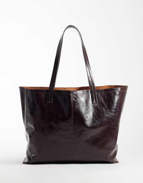 Accessorize minimal high shine tote bag in chocolate - view 1