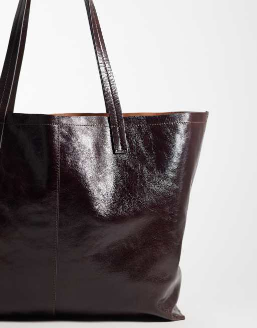 Accessorize minimal high shine tote bag in chocolate, 2 of 4