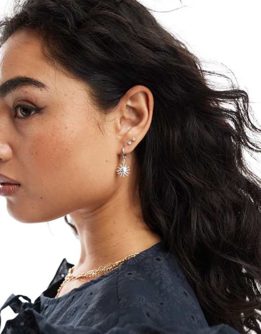 Accessorize – Mit Sterlingsilber überzogene Ohrringe in Silberoptik mit Sonnenanhänger, 2 von 3