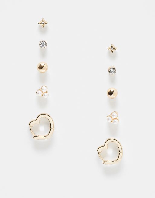 Accessorize – Mix & Match – 5er-Pack verschiedene Ohrringe im Perlen-Design und in Gold