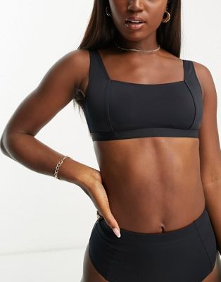 Mix & Match square neck crop bikini top in black