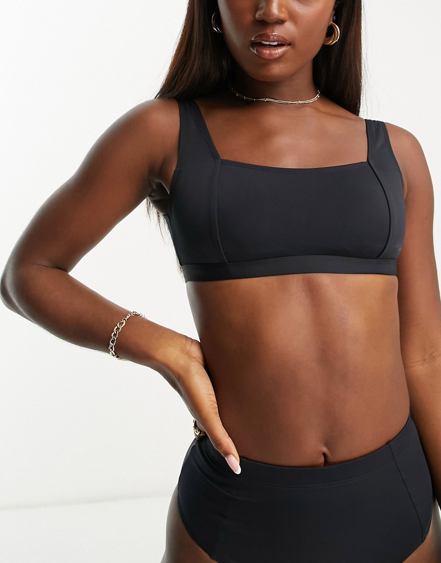 Accessorize Mix & Match square neck crop bikini top in black