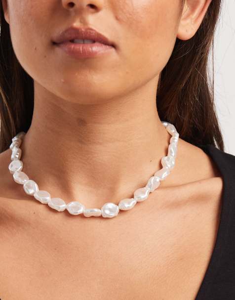 Accessorize mixed chain faux pearl y necklace in gold - view 1