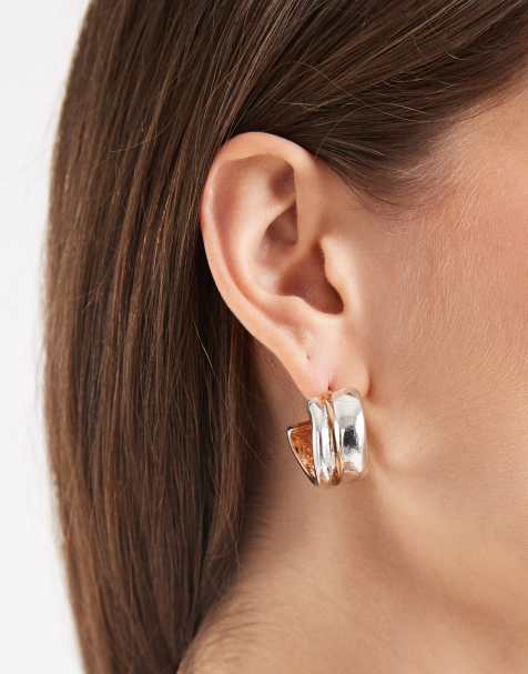 Accessorize mixed metal chunky hoops in multi - view 1