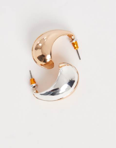 Accessorize mixed metal drop curved earrings in multi - view 1