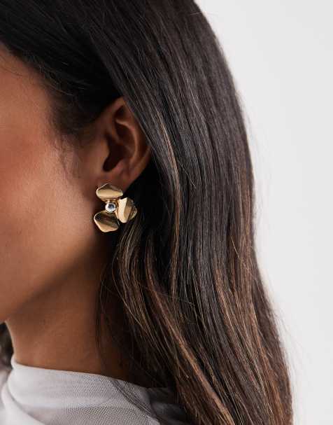 Accessorize mixed metal flower petal stud earrings in gold & silver - view 1