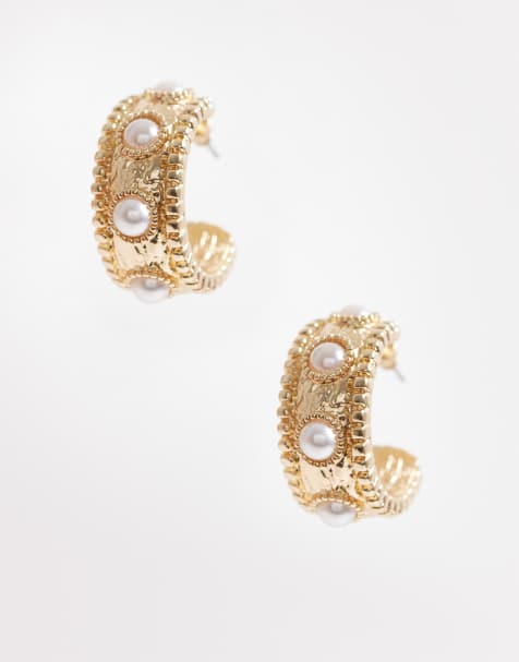 Accessorize molten faux pearl hoop earrings in gold - view 1