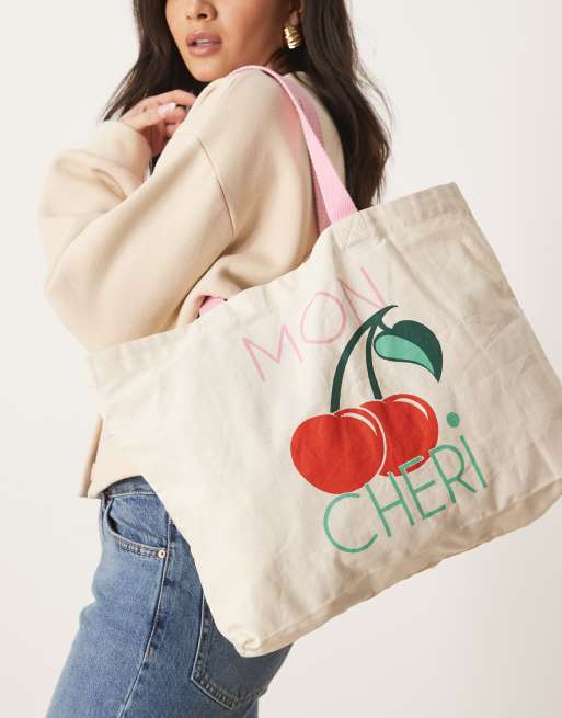 Accessorize Mon cheri shopper tote bag with cherry detail in multi, 2 of 4