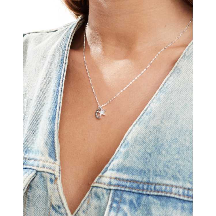 Accessorize moon and star pendant necklace in sterling silver | ASOS