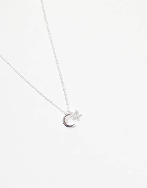 Accessorize moon and star pendant necklace in sterling silver ASOS