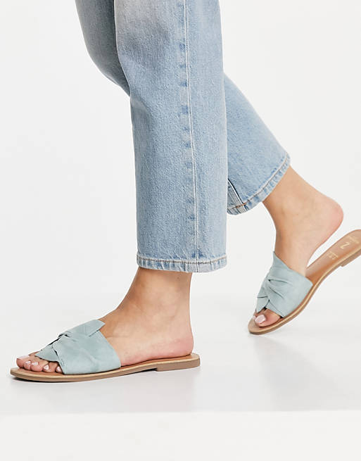 Accessorize mule sandals with twist strap in mint suede