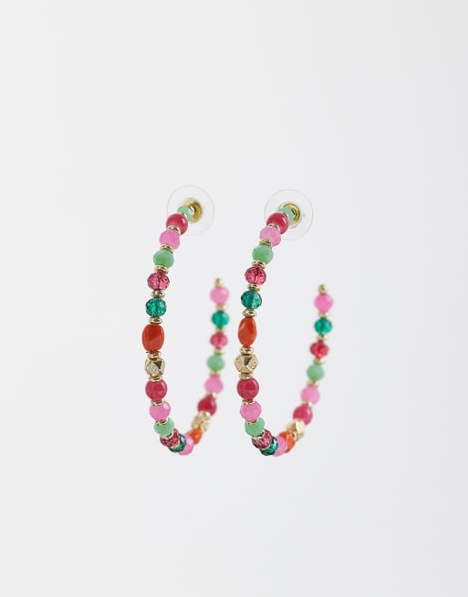 Accessorize multi color beaded hoop earrings