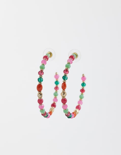 Accessorize multi colour beaded hoops - view 1