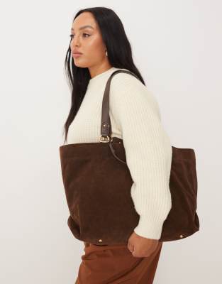 Accessorize Multi Handle Suede Tote Bag In Brown