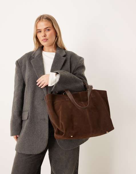 Accessorize multi handle suede tote bag in chocolate - view 1