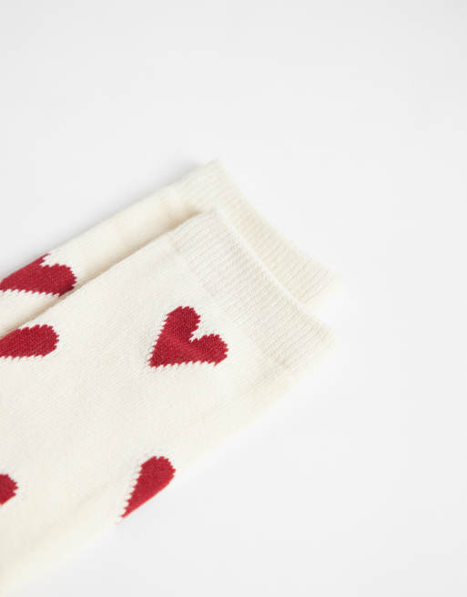 Accessorize multi heart socks in cream and red, 3 of 3