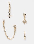 [Accessorize] Accessorize multi-pack star earrings in gold No Size GOLD