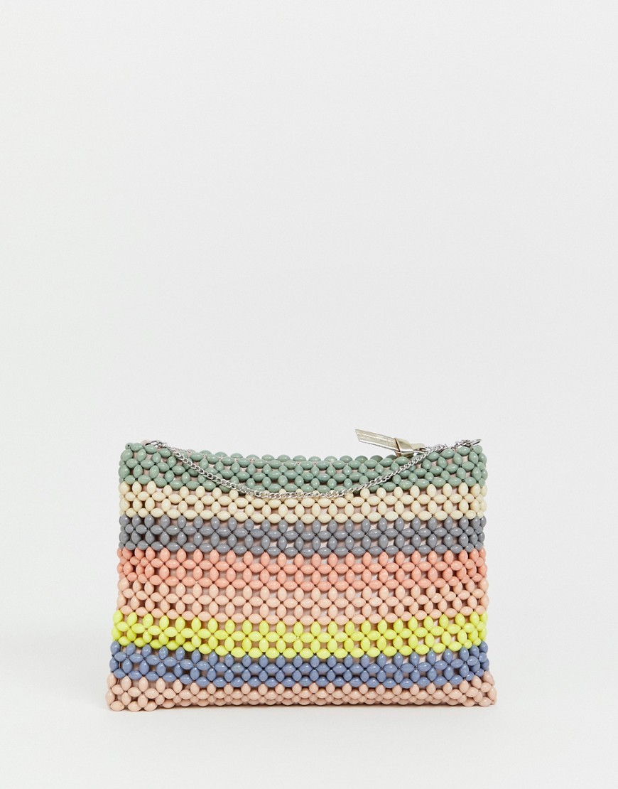 Accessorize multi resin beaded clutch bag with chain strap