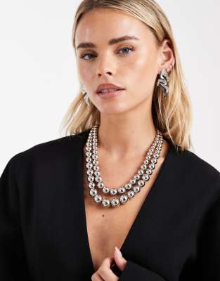 Accessorize Accessorize multi row orb necklace in pewter-Grey