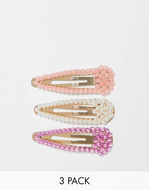 Accessorize – Multipack mit Perlen verzierte Haarspangen in Creme und Rosa 