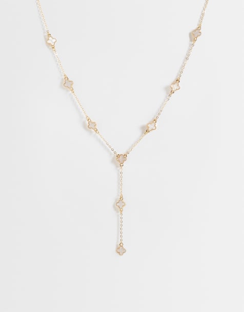 Accessorize naszyjnik lariat z zawieszkami w kształcie koniczyny w kolorze złotym - view 1