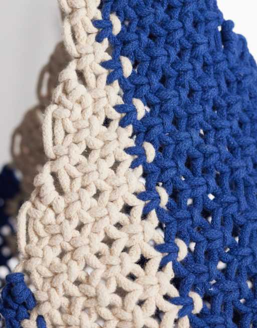 Accessorize nautical stripe macrame shoulder bag in blue and beige, 3 of 4
