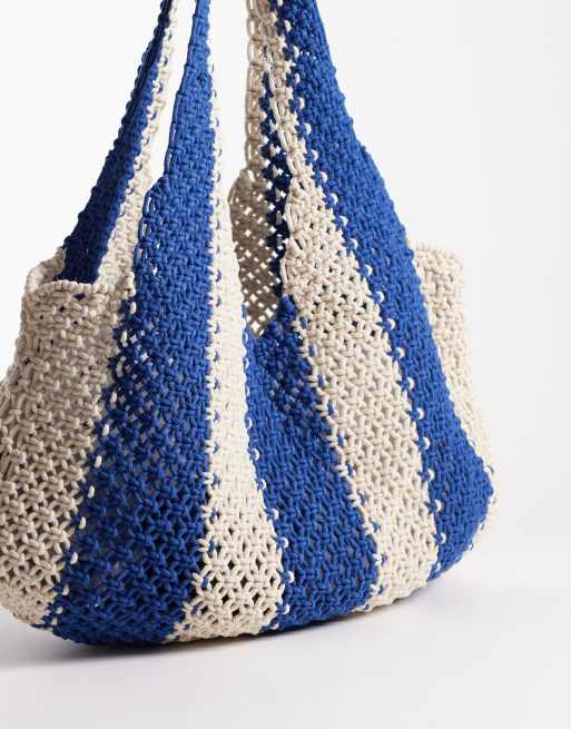 Accessorize nautical stripe macrame shoulder bag in blue and beige, 4 of 4
