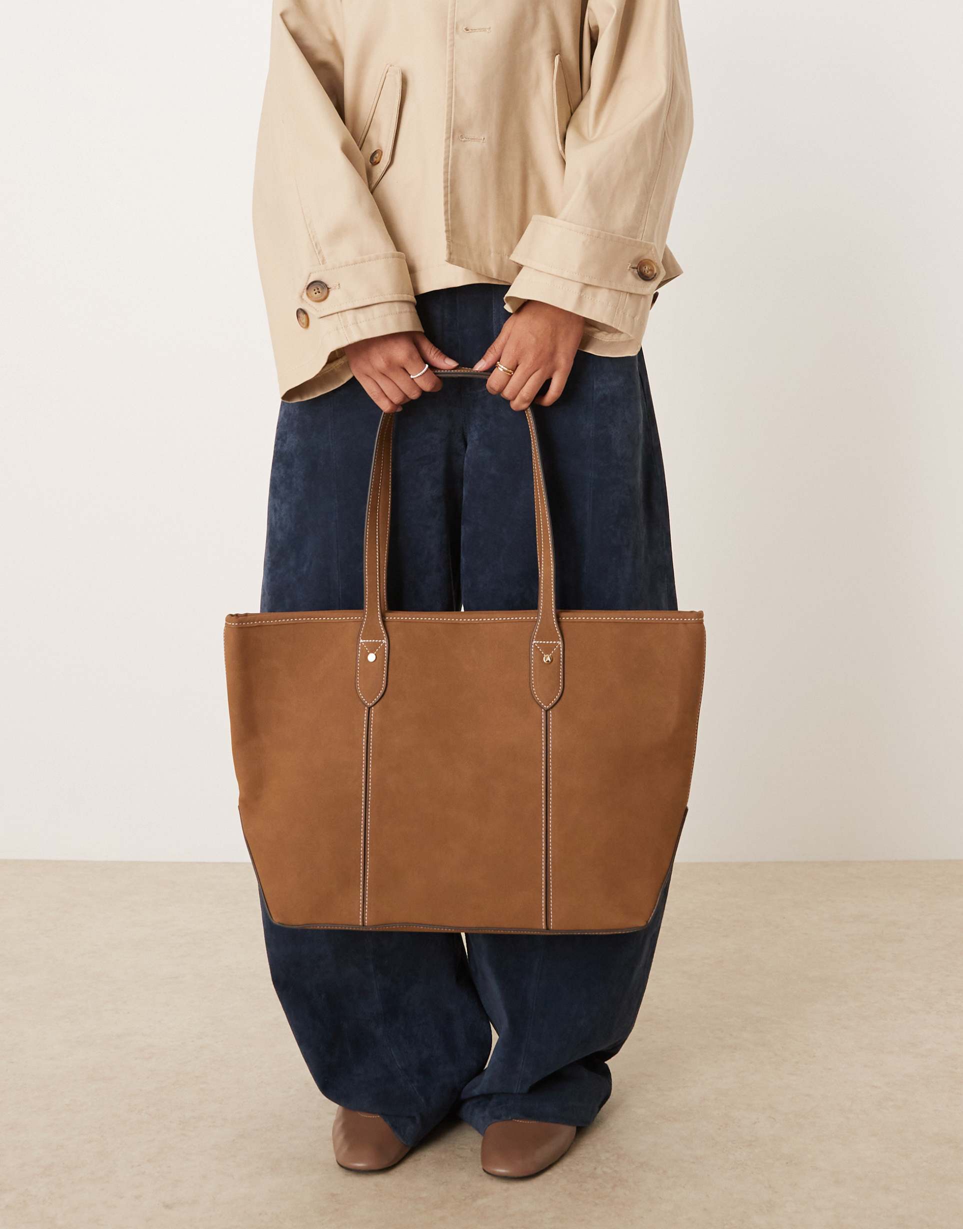 accessorize nubuck leather suede tote in tan