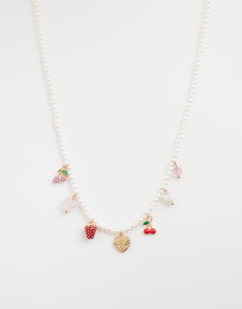 Accessorize – Olivia – Halskette aus weißen Kunstperlen mit Frucht-Anhängern - view 1