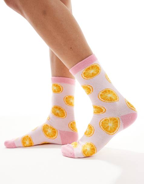 Accessorize orange slice socks in pink and orange - view 1