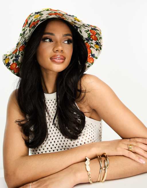 Accessorize oranges and lemons linen bucket hat in orange and yellow ASOS