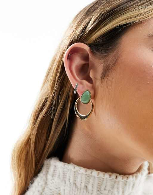 Accessorize - Orecchini a batacchio color oro con pietra verde