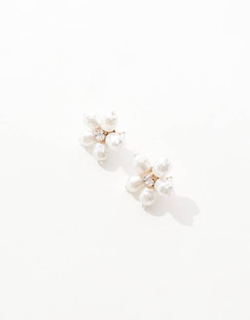 Accessorize - Orecchini a bottone grandi bianchi a forma di fiori con perle, 2 di 3