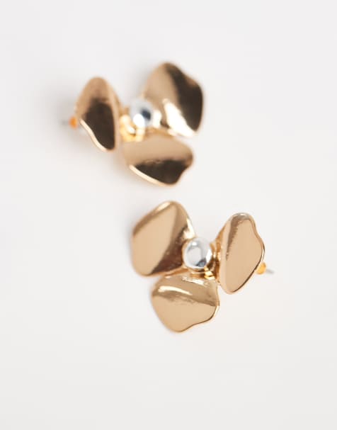 Accessorize - Orecchini a bottone in metallo misto color oro e argento a forma di petali di fiore - view 1