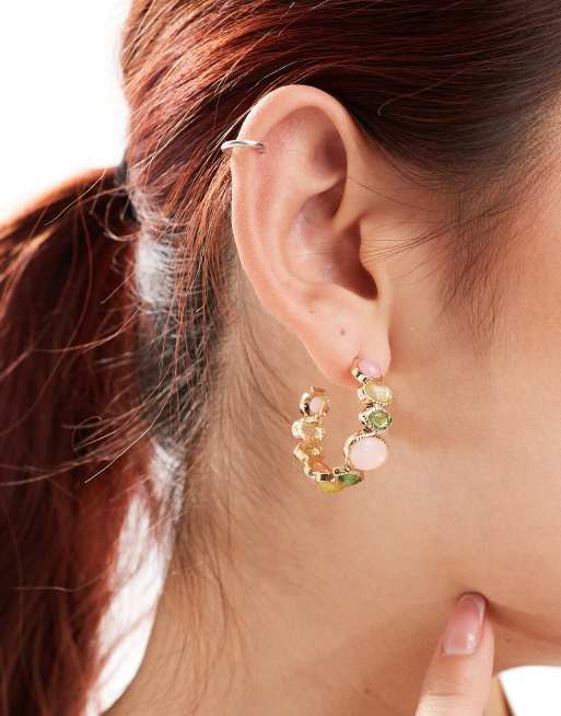 Accessorize - Orecchini a cerchio con pietre verdi e rosa