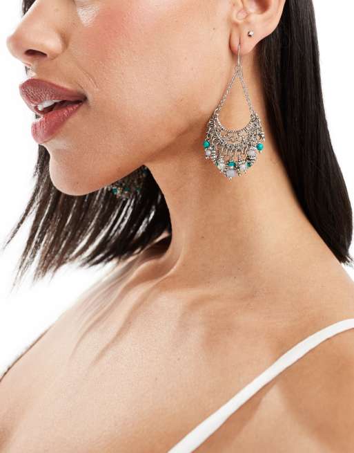 Accessorize - Orecchini appariscenti con nappine color argento/turchese