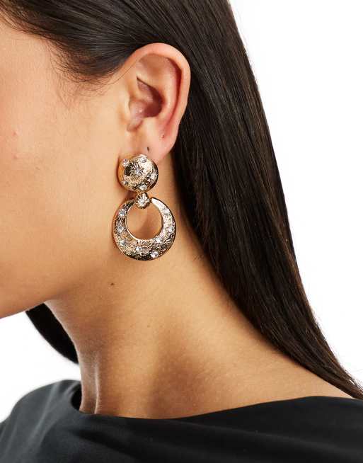 Accessorize - Orecchini pendenti color oro circolari con cristalli