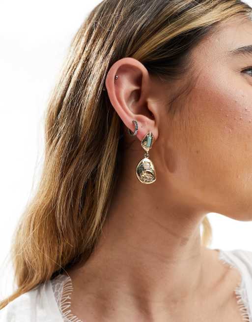 Accessorize - Orecchini pendenti con gemme e perle color oro/verde