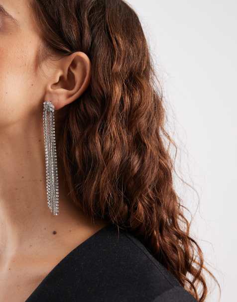 Accessorize - Orecchini pendenti lunghi argentati con nodo e catenelle - view 1