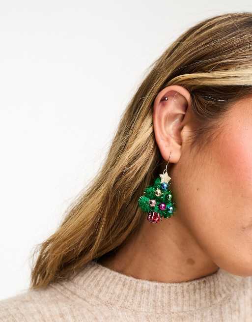 Danshinbow Set di collana e orecchini a forma di albero di Natale, gioielli natalizi per donne e ragazze, Metallo